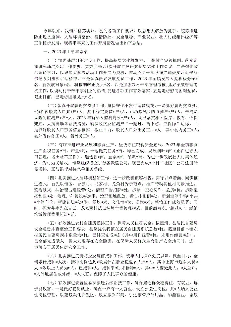 镇人民政府2022年上半年工作总结暨2022年下半年工作计划.docx_第1页