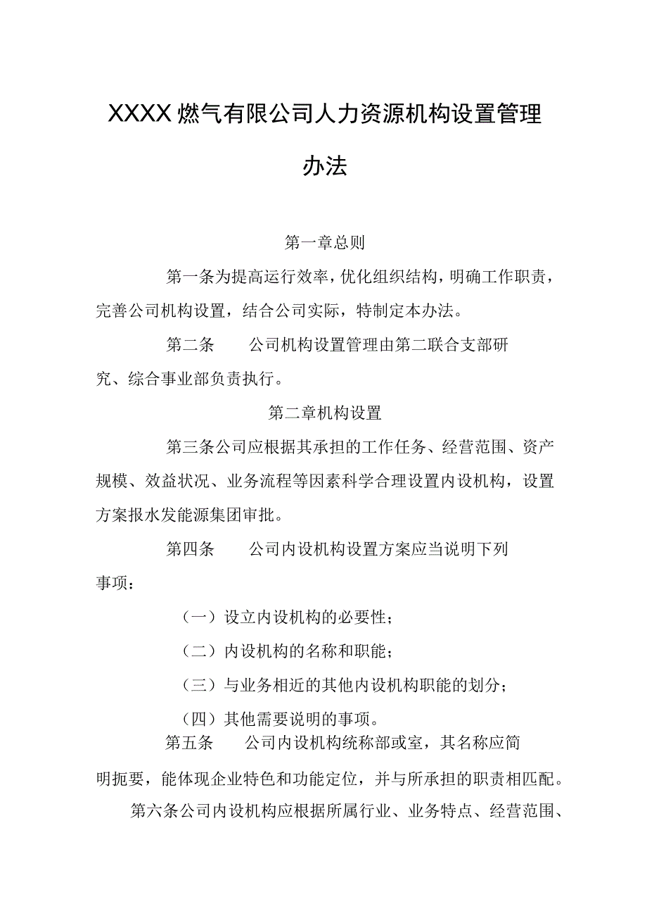 燃气有限公司人力资源机构设置管理办法.docx_第1页