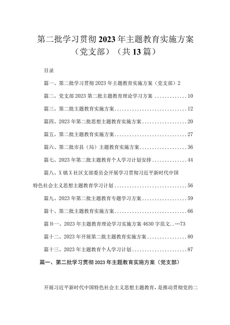 第二批学习贯彻2023年专题实施方案（党支部）（共13篇）.docx_第1页