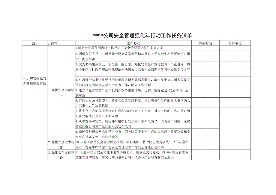 某公司安全管理强化年行动工作任务清单.docx_第1页