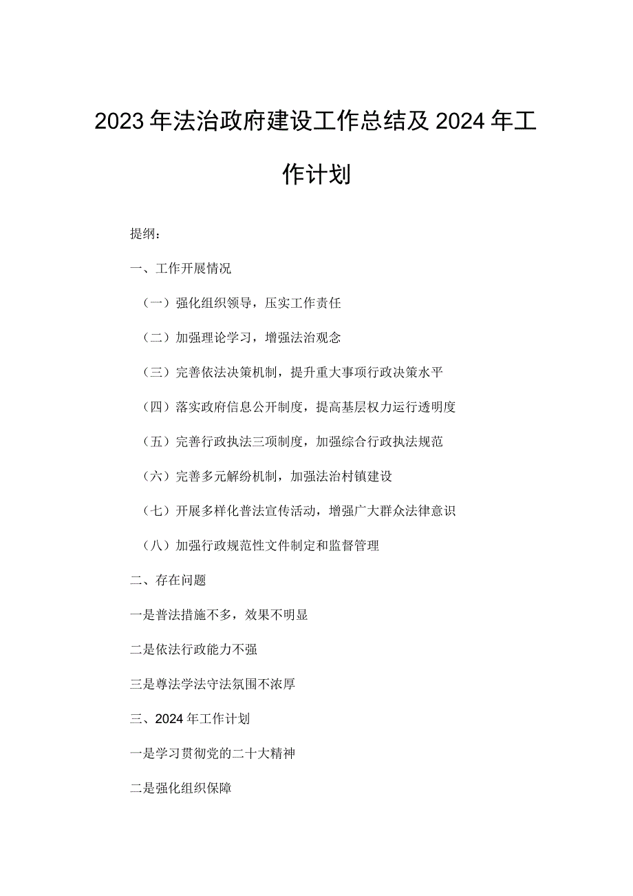 2023年法治政府建设工作总结及2024年工作计划.docx_第1页