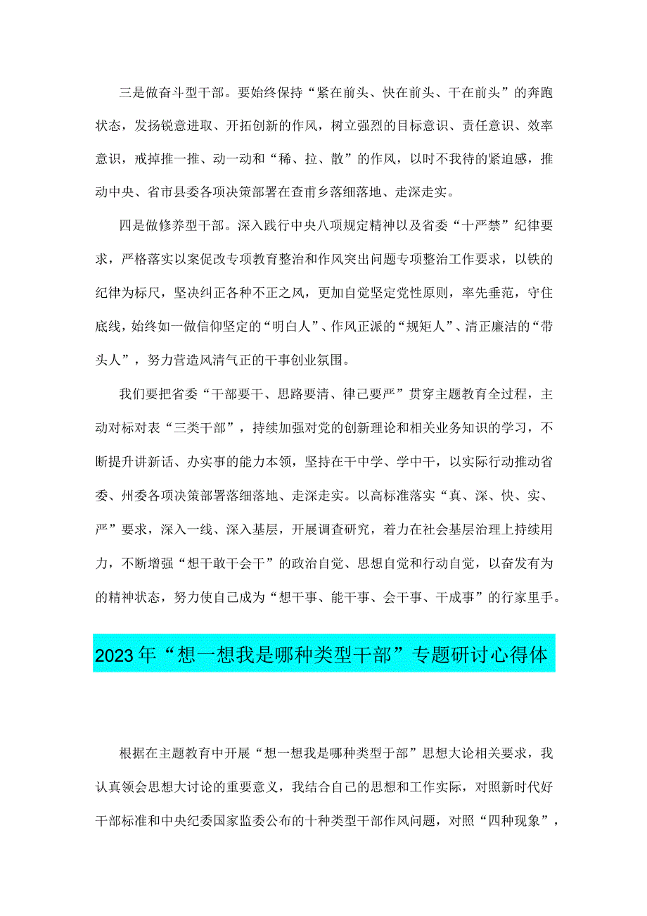 关于2023年“想一想我是哪种类型干部”思想大讨论发言材料与专题研讨心得体会2篇范文.docx_第3页