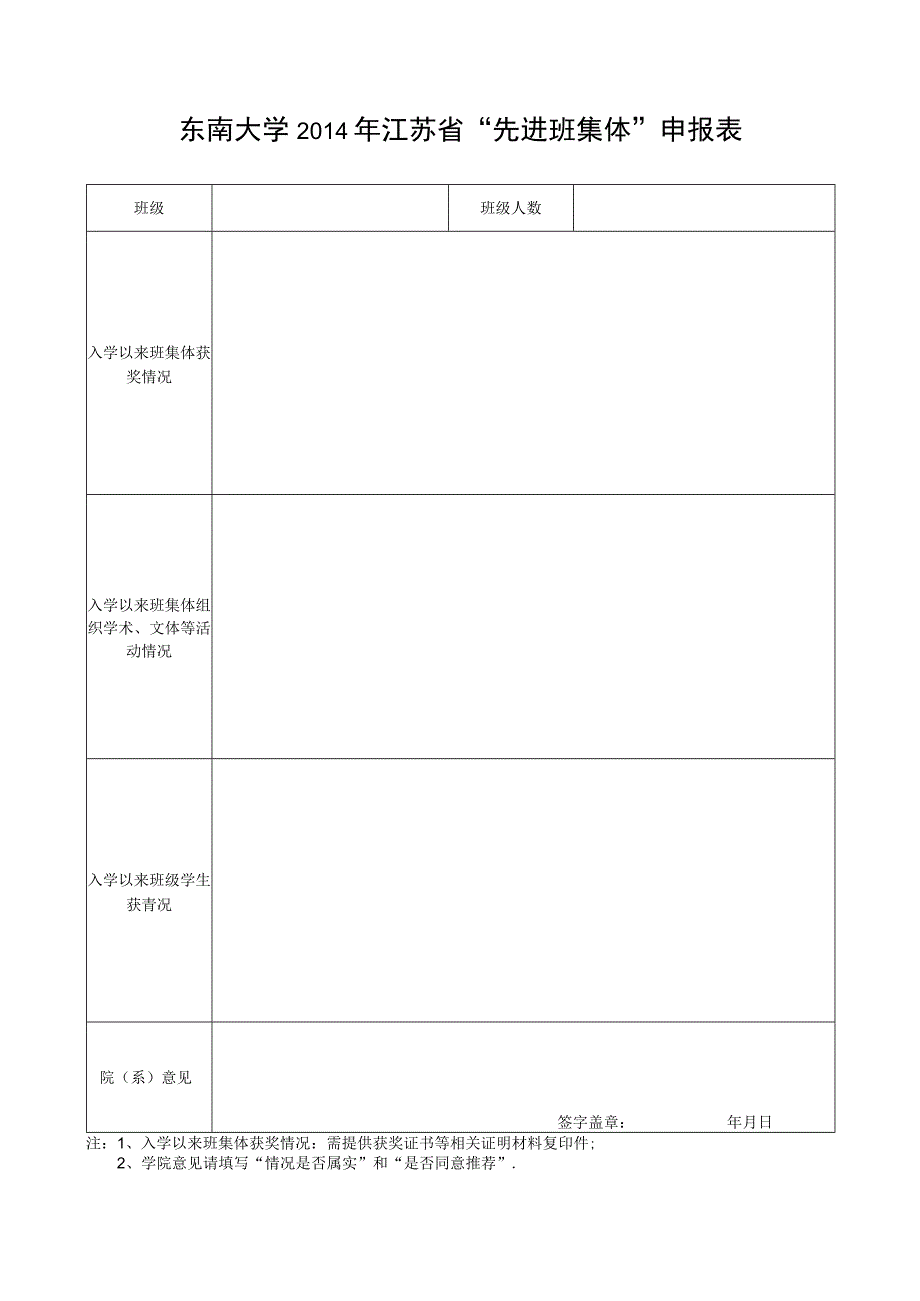 东南大学省级“先进班集体”申报表.docx_第1页