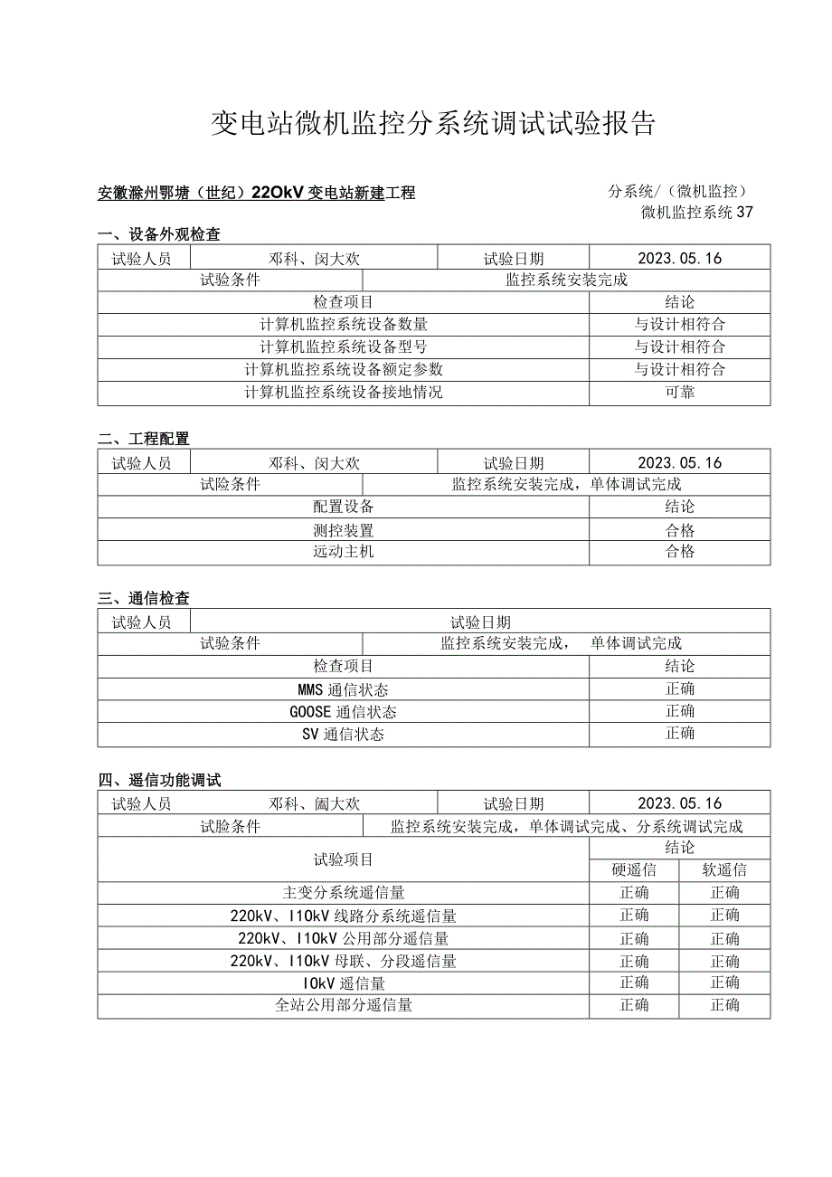 2、变电站微机监控系统调试报告.docx_第1页