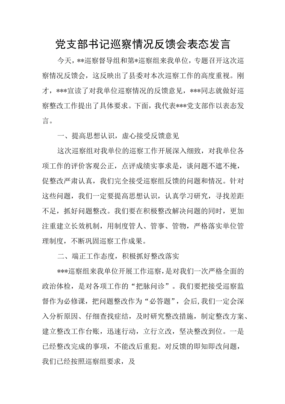 党支部书记巡察情况反馈会表态发言.docx_第1页