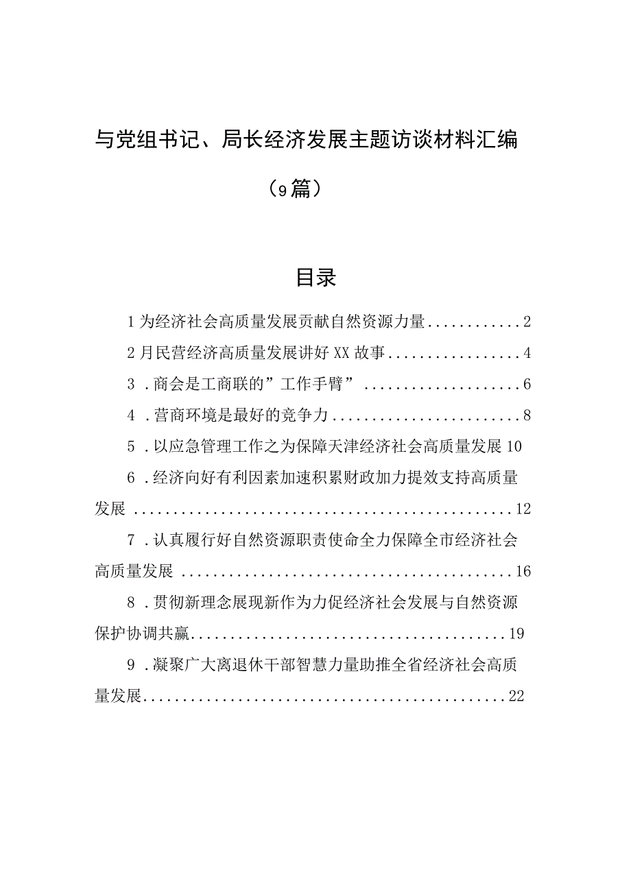 2023年与党组书记、局长经济发展主题访谈材料汇编（9篇）.docx_第1页