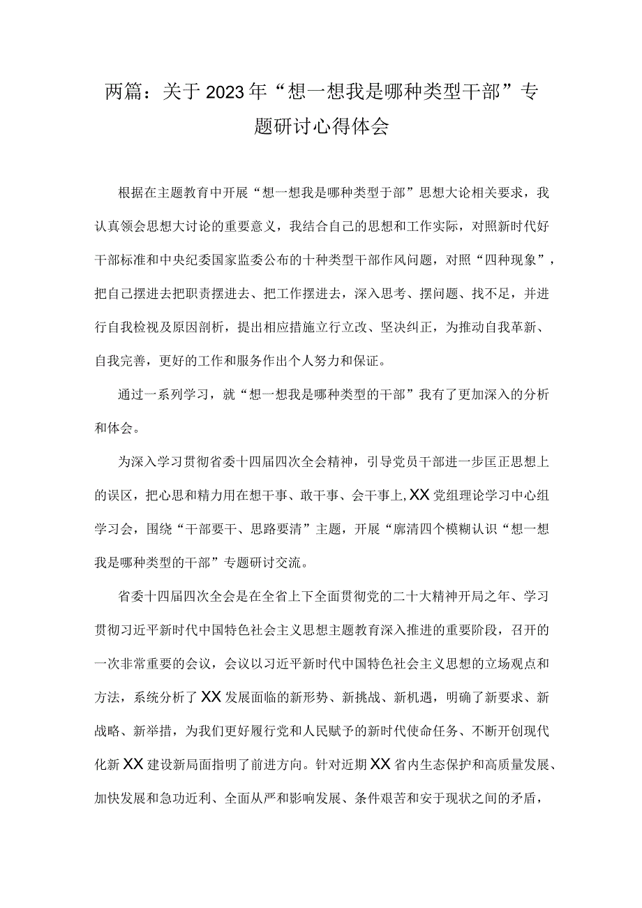 两篇：关于2023年“想一想我是哪种类型干部”专题研讨心得体会.docx_第1页