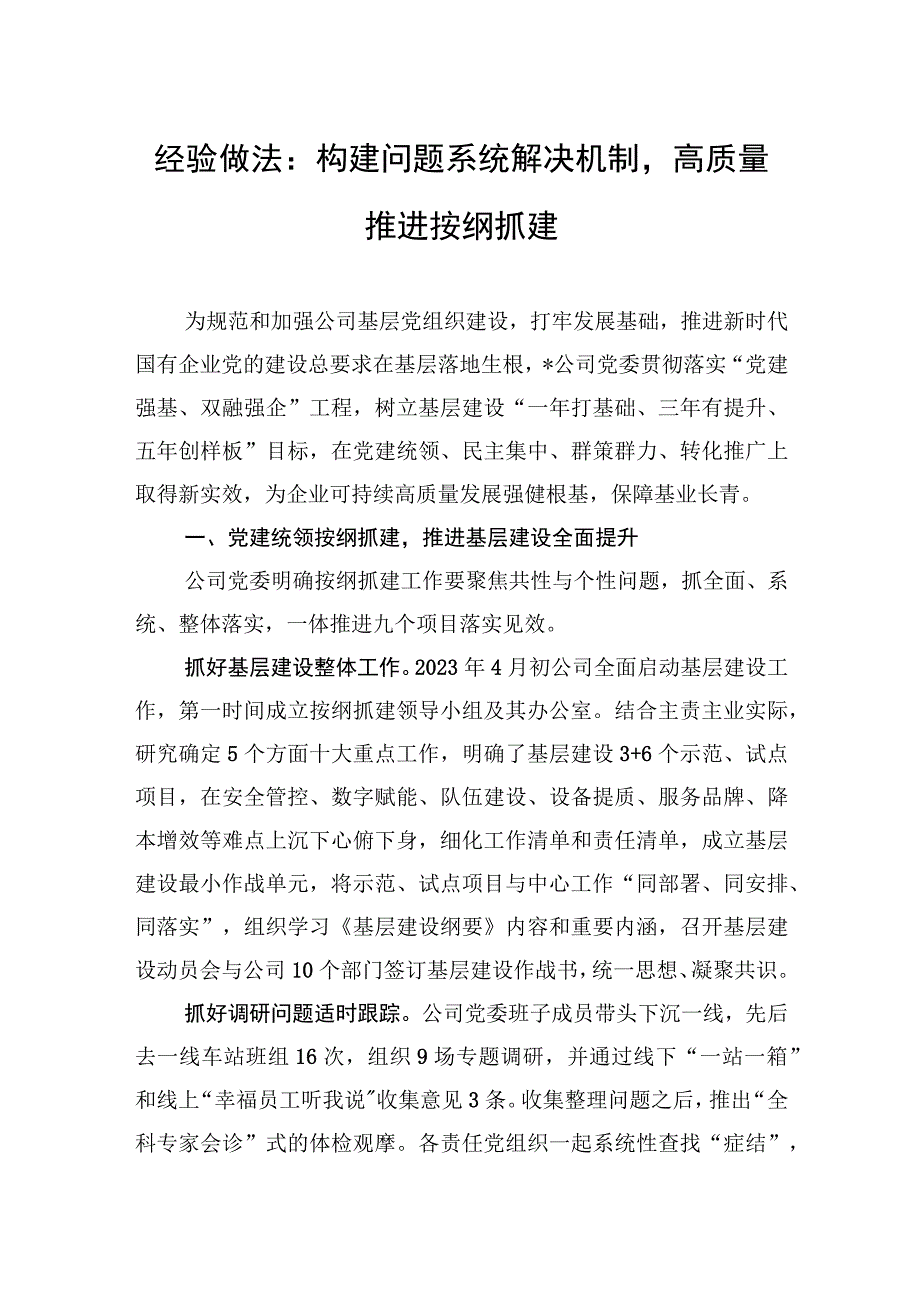 2023年经验做法：构建问题系统解决机制高质量推进按纲抓建.docx_第1页