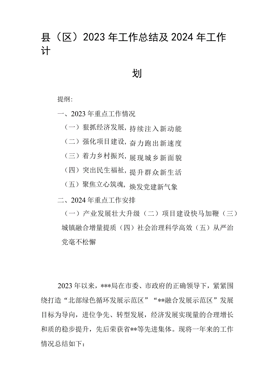 县（区）2023年工作总结及2024年工作计划.docx_第1页