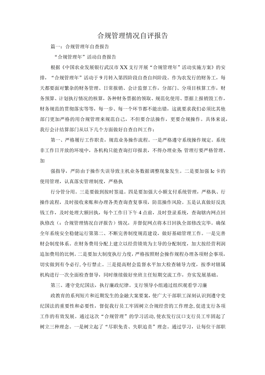 合规管理情况自评报告.docx_第1页