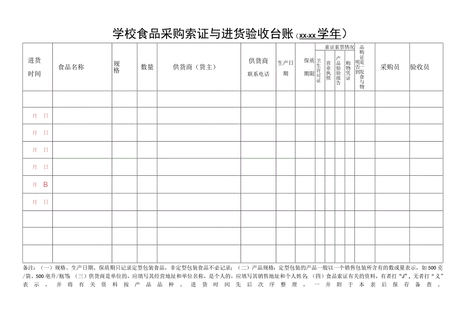 学校食品采购索证与进货验收台账.docx_第1页