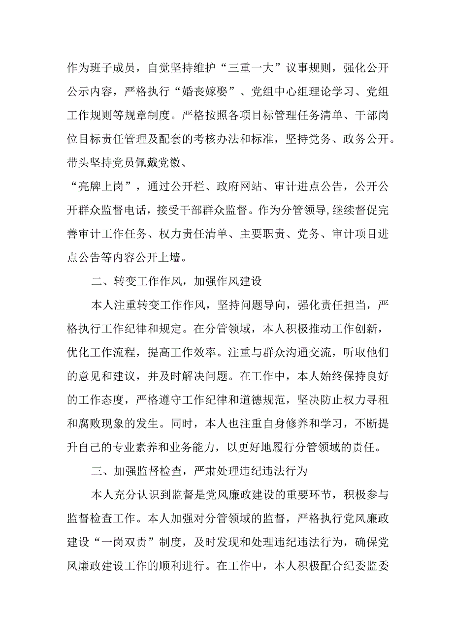 审计局党组成员、副局长20xx年党风廉政建设“一岗双责”情况汇报.docx_第2页