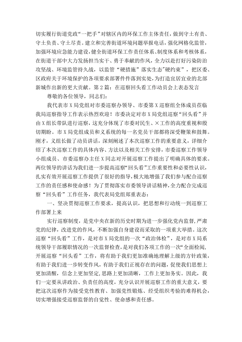 在巡察回头看工作动员会上表态发言范文2023-2023年度(通用8篇).docx_第2页