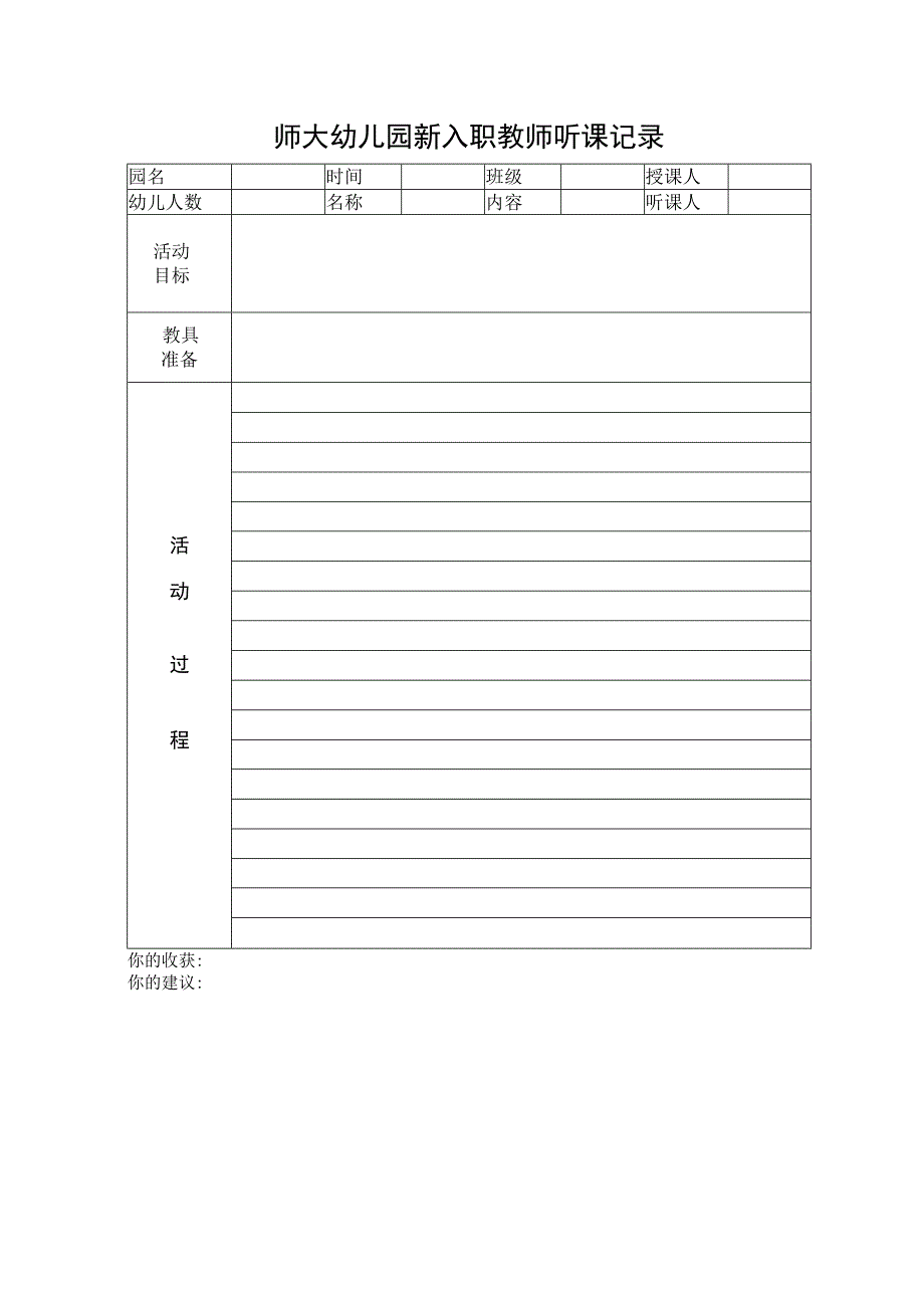 师大幼儿园新入职教师听课记录.docx_第1页