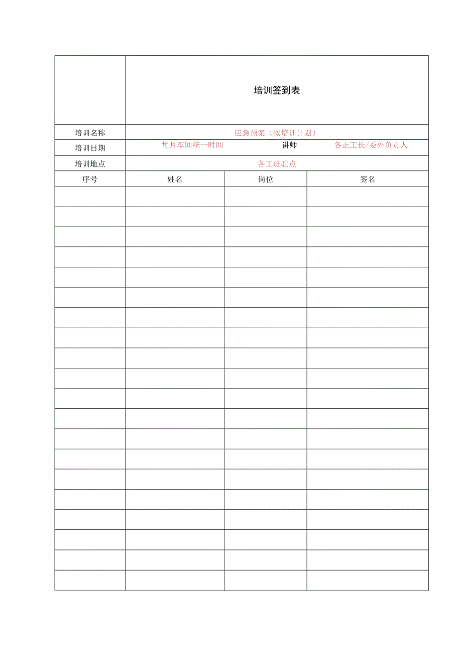 应急预案培训签到表.docx_第1页