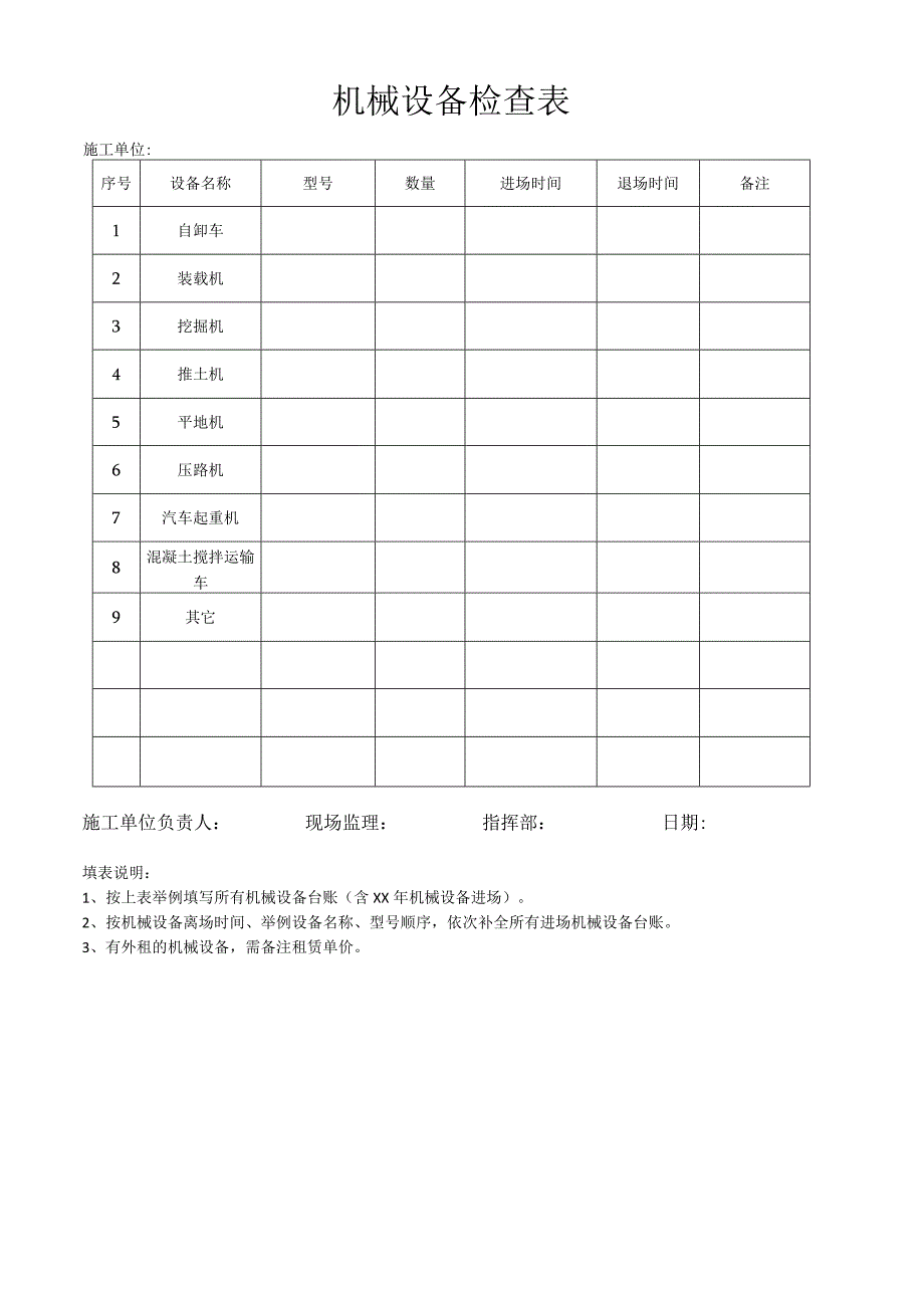 机械设备检查表.docx_第1页