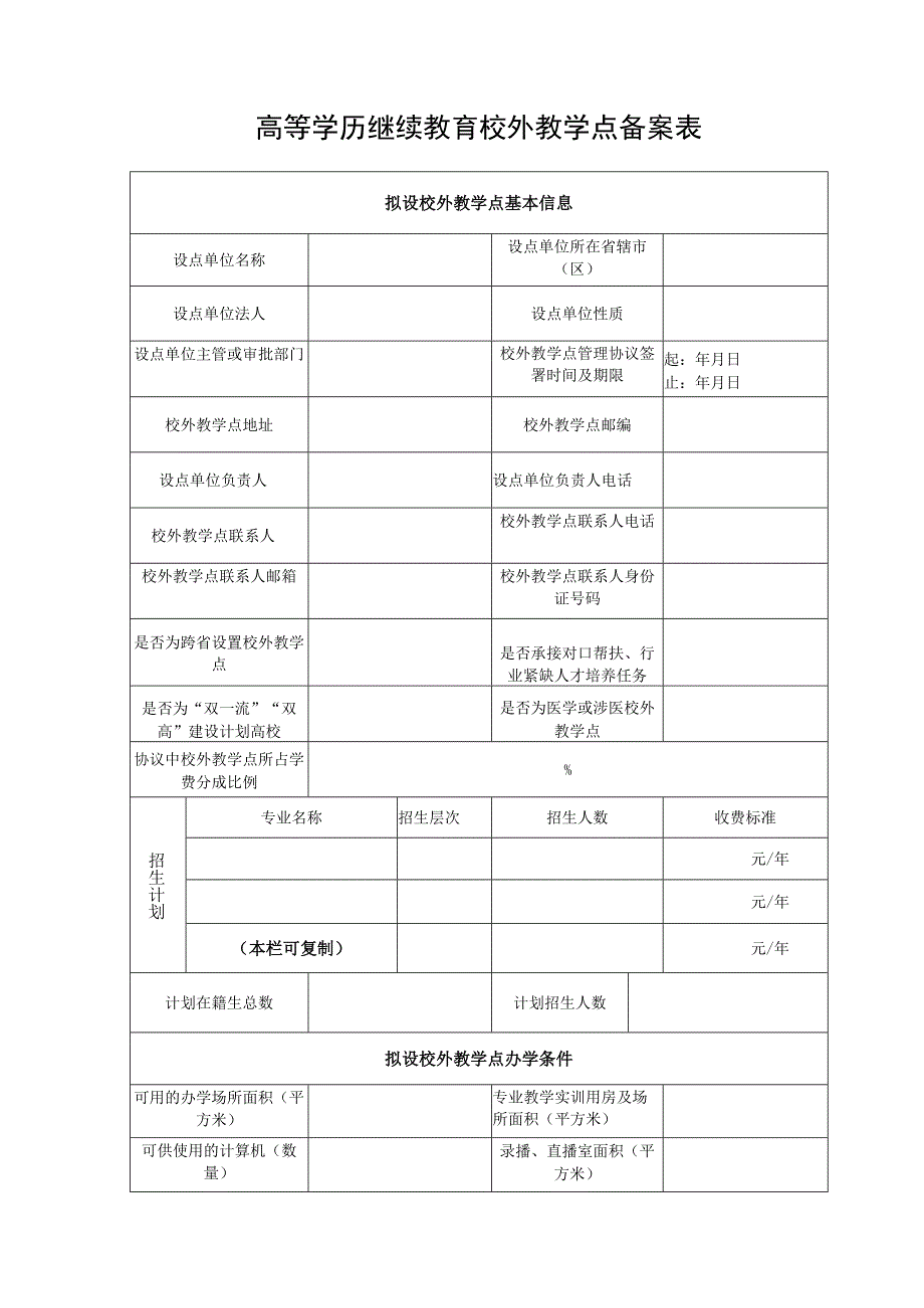 高等学历继续教育校外教学点备案表.docx_第1页