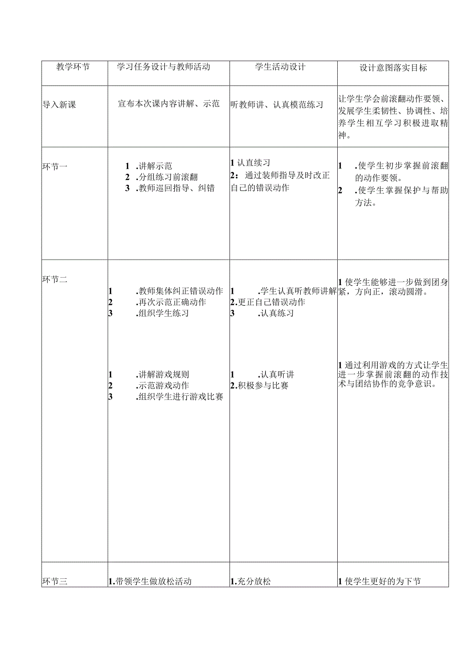 水平四（初一）体育《前滚翻》教学设计及教案.docx_第2页