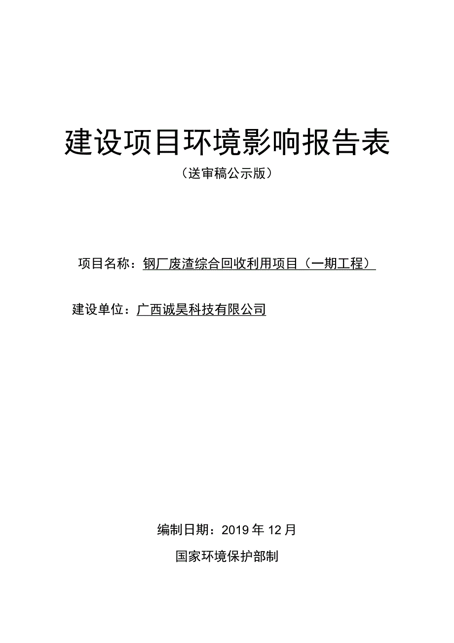 广西诚昊科技有限公司钢厂废渣项目环评报告表.docx_第1页