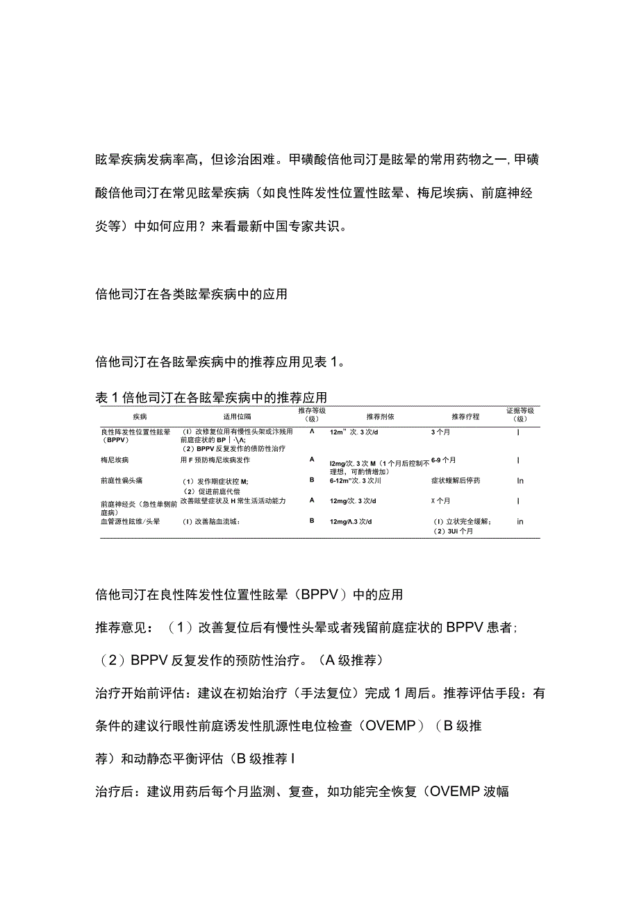 最新：甲磺酸倍他司汀在常见眩晕疾病中应用最新专家共识.docx_第1页