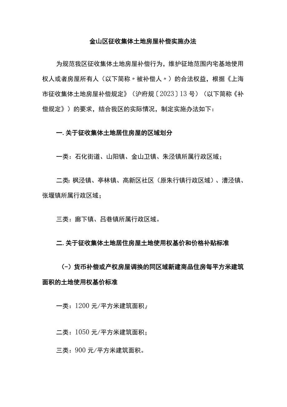 金山区征收集体土地房屋补偿实施办法.docx_第1页