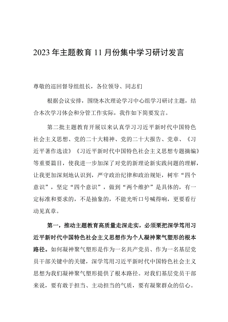 研讨发言：2023年主题教育11月份集中学习交流材料.docx_第1页