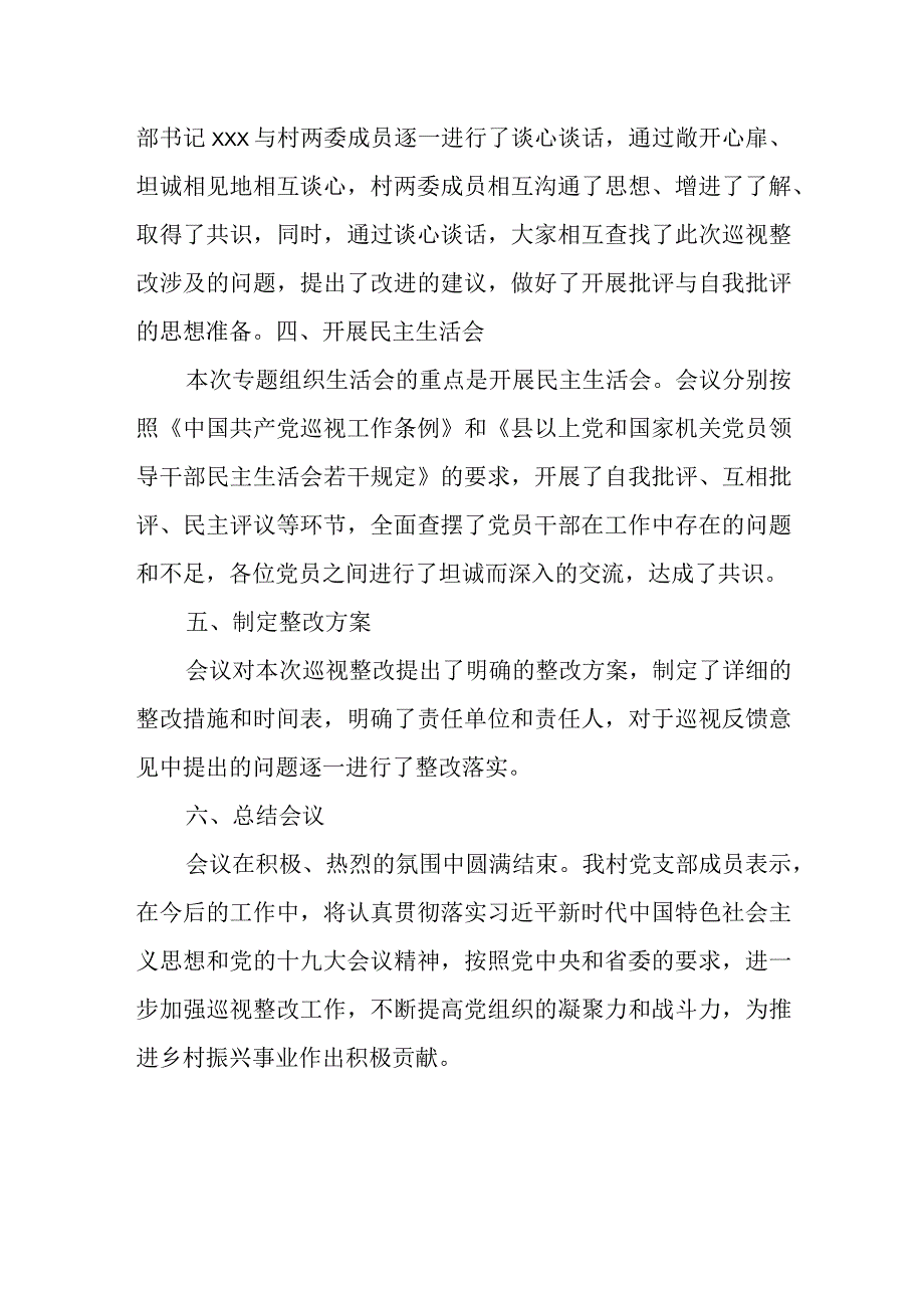 村党支部召开巡视整改专题组织生活会情况报告.docx_第2页