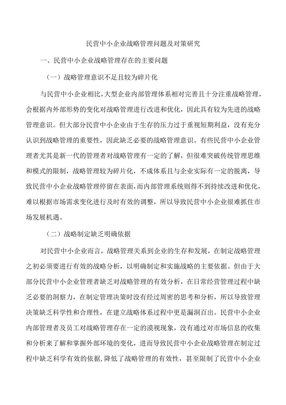 民营中小企业战略管理问题及对策研究.docx_第1页