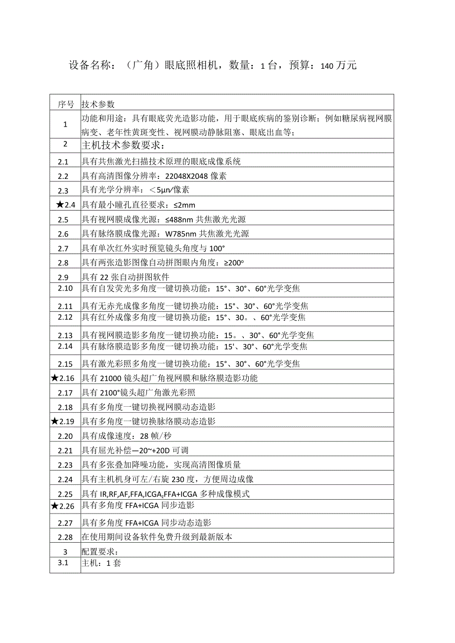 设备名称广角眼底照相机数量1台预算140万元技术参数.docx_第1页