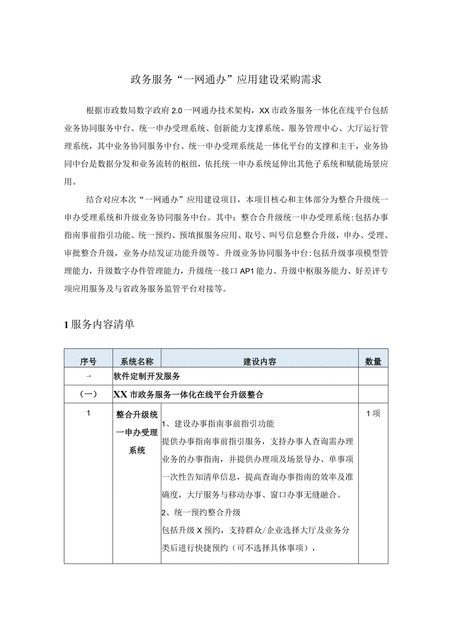 政务服务“一网通办”应用建设采购需求.docx_第1页