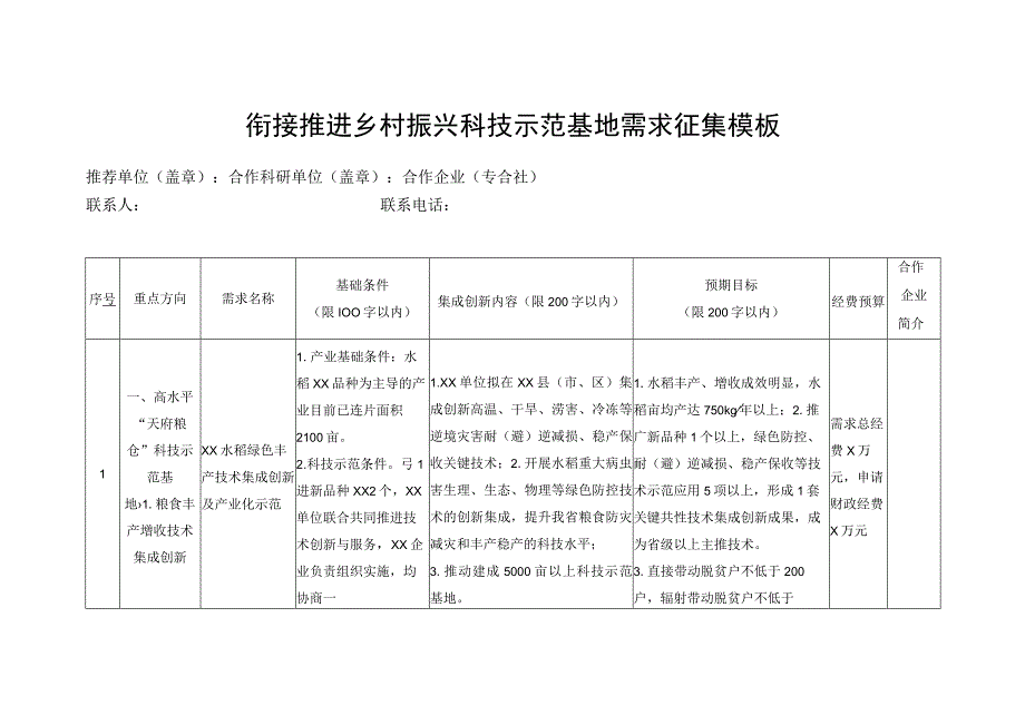 衔接推进乡村振兴科技示范基地需求征集模板.docx_第1页