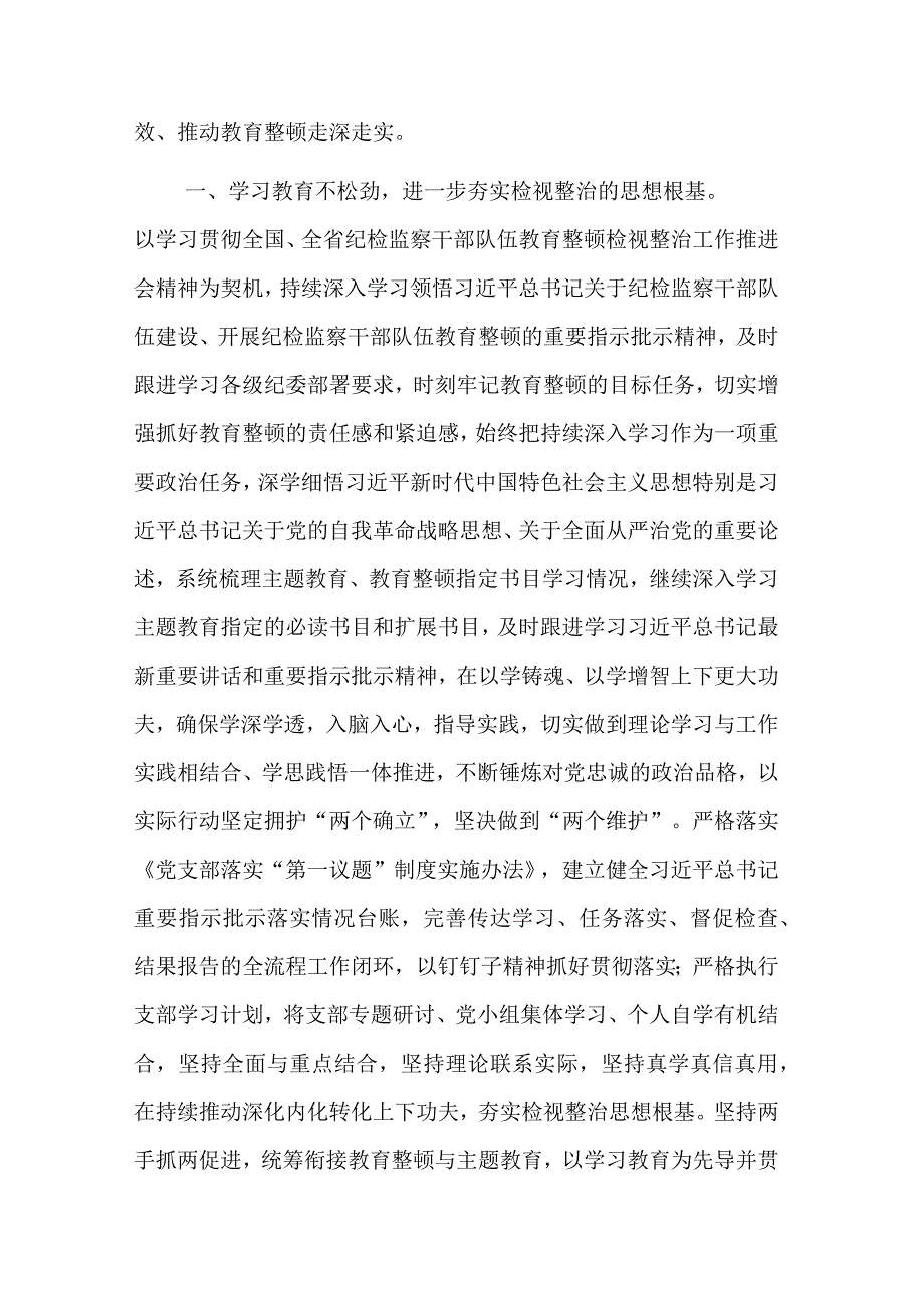 纪检监察干部2023传达学习贯彻教育整顿检视整治工作推进会精神发言材料范文.docx_第2页