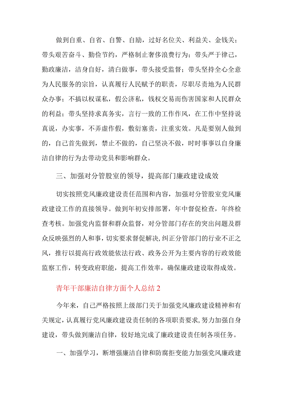 青年干部廉洁自律方面个人总结总结三篇.docx_第2页