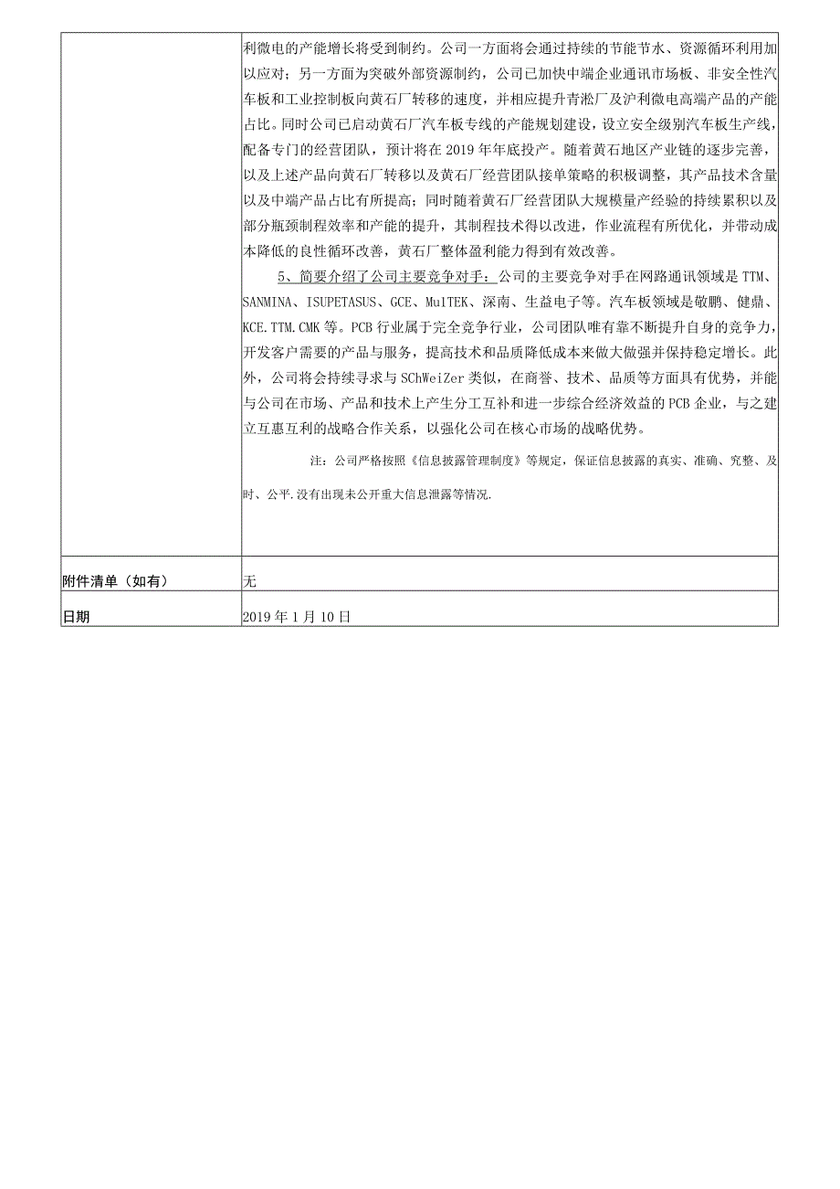 证券代码463证券简称沪电股份沪士电子股份有限公司2019年1月10日投资者关系活动记录表.docx_第3页