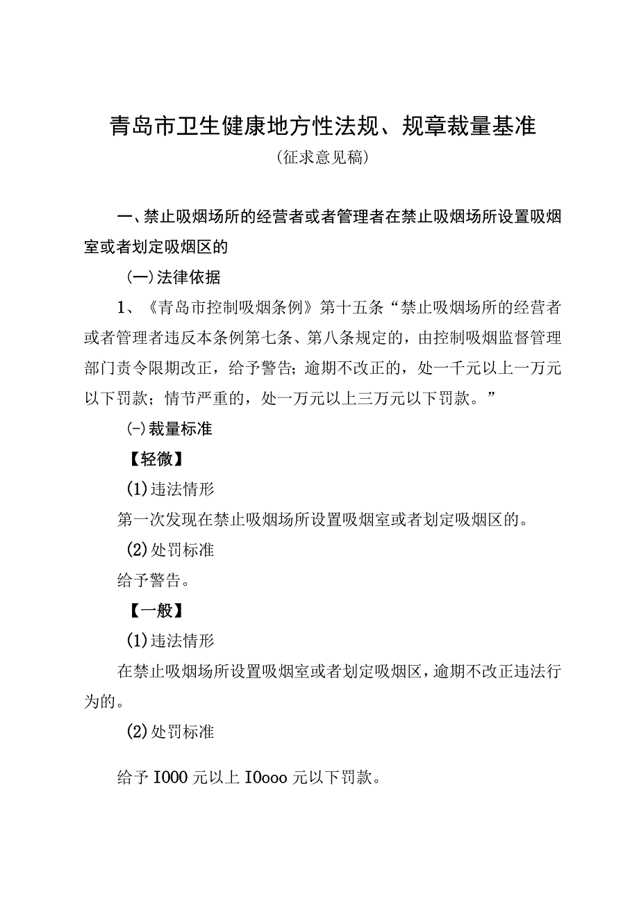 青岛市卫生健康地方性法规、规章裁量基准.docx_第1页