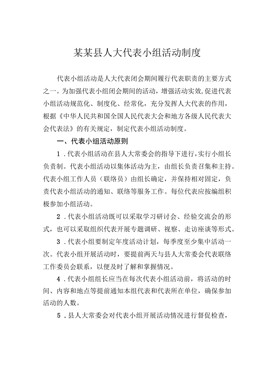 某某县人大代表小组活动制度.docx_第1页