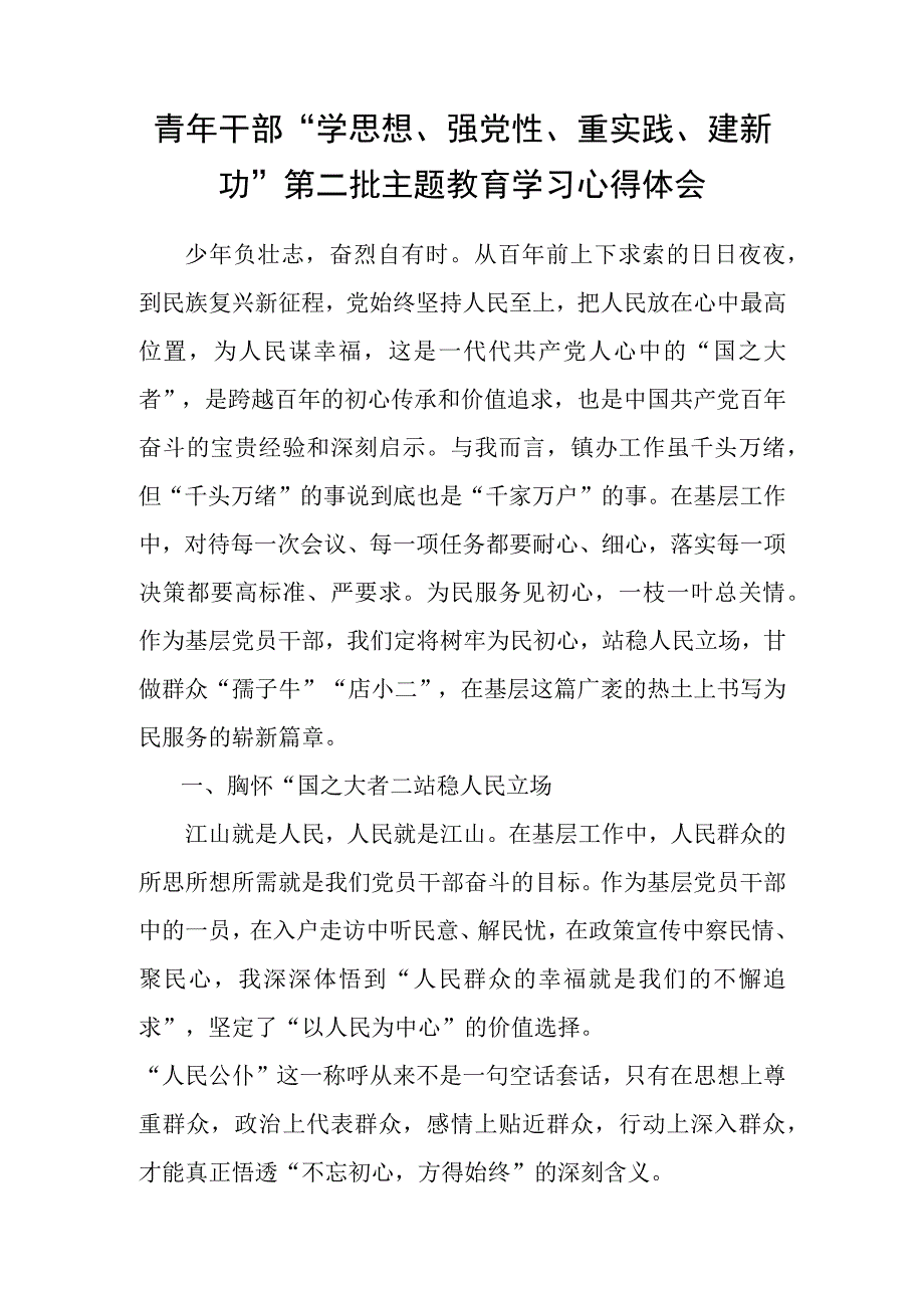 青年干部“学思想、强党性、重实践、建新功”第二批主题教育学习心得体会研讨发言6篇.docx_第2页