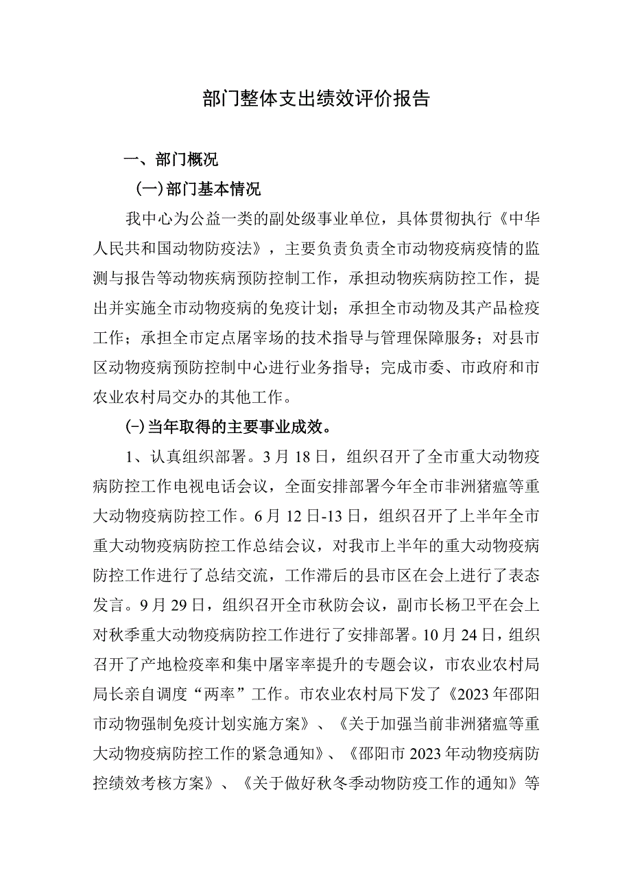 部门整体支出绩效评价报告.docx_第1页