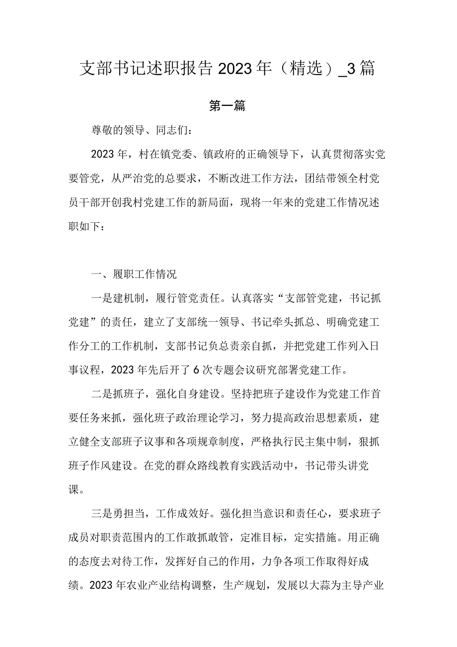 支部书记述职报告2023年(精选).docx_第1页