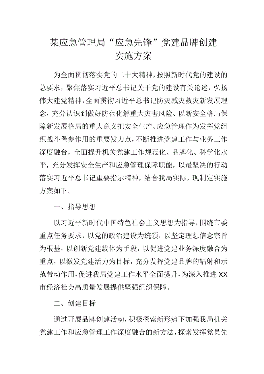 某应急管理局“应急先锋”党建品牌创建实施方案.docx_第1页