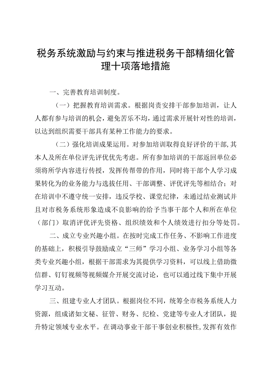 税务系统激励与约束与推进税务干部精细化管理十项落地措施.docx_第1页