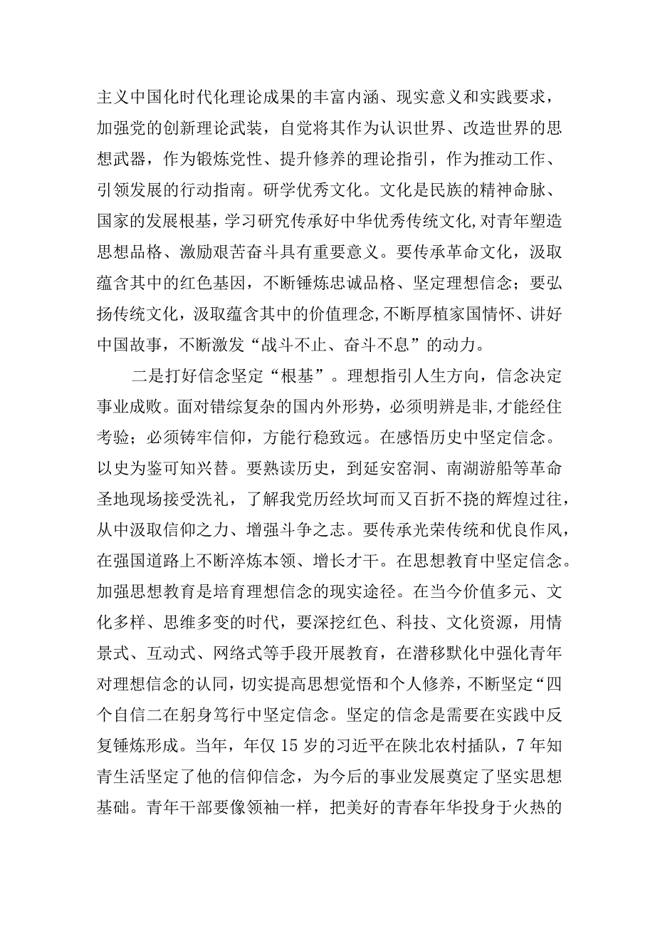 青年党员干部青春学习二十大精神参加主题教育理想担当吃苦团结奋斗专题党课讲稿5篇.docx_第3页