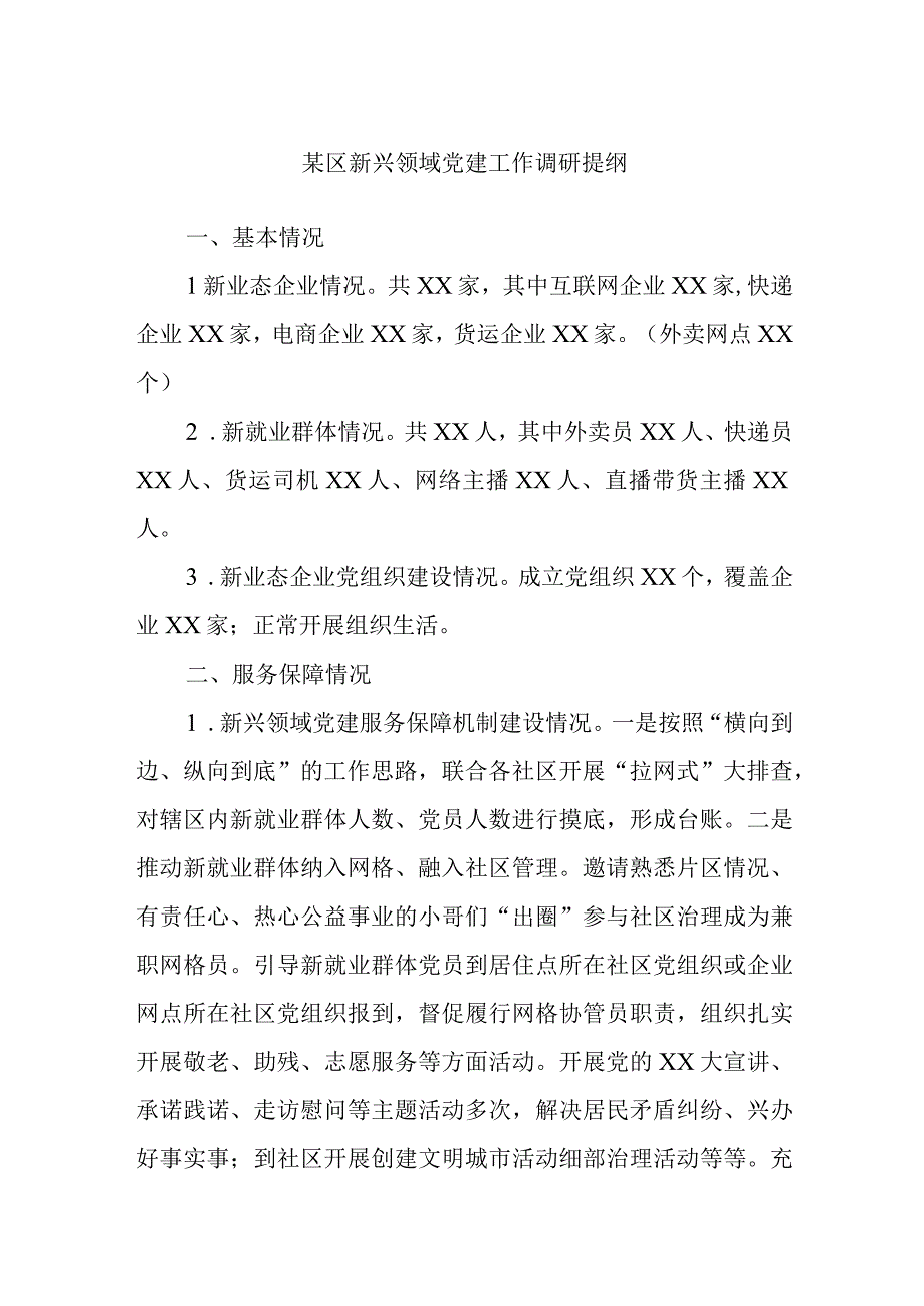 某区新兴领域党建工作调研提纲.docx_第1页