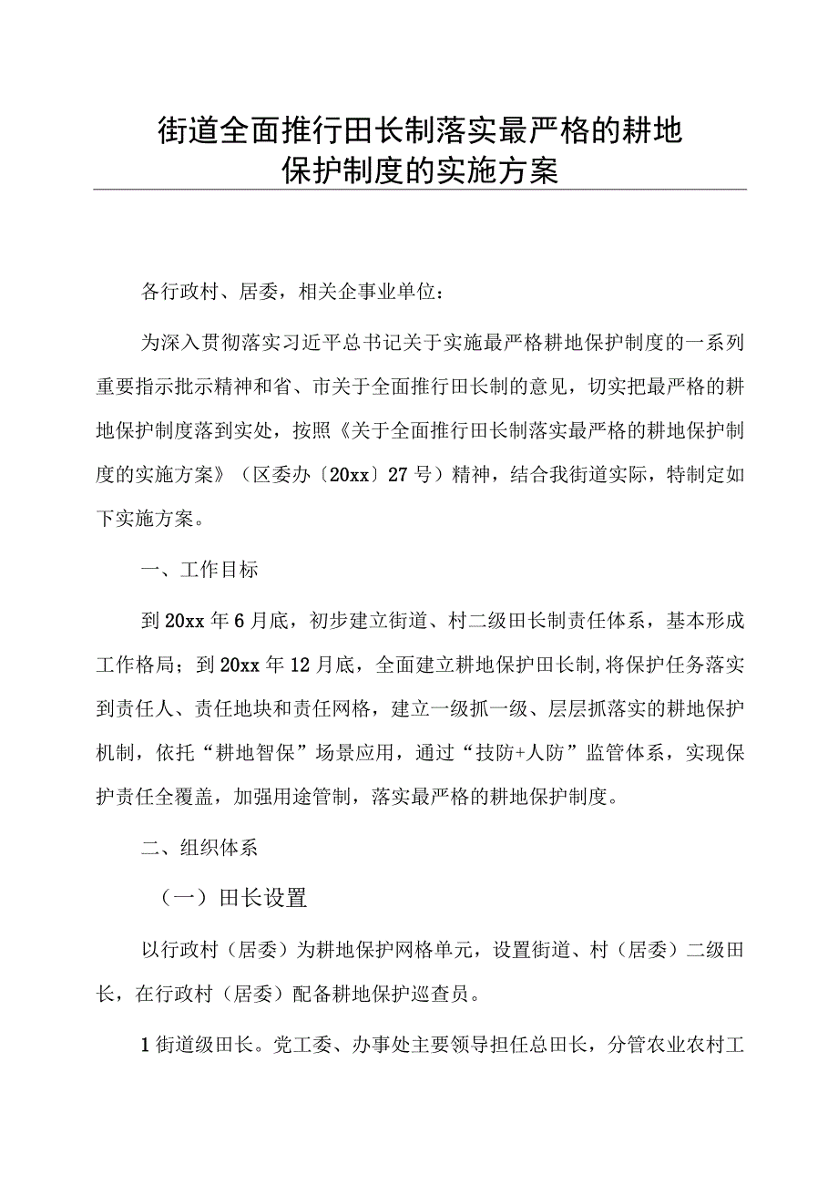 街道全面推行田长制落实最严格的耕地保护制度的实施方案.docx_第1页