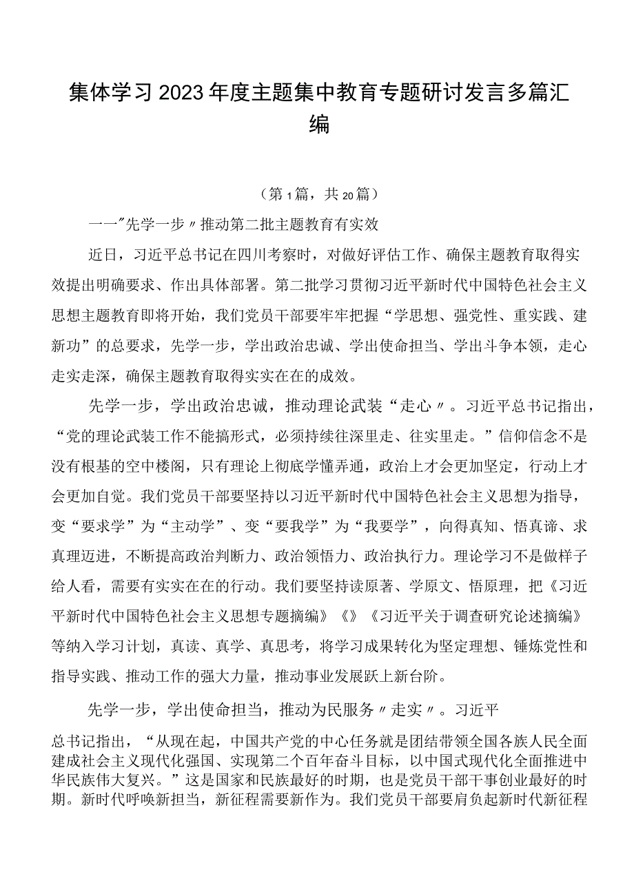 集体学习2023年度主题集中教育专题研讨发言多篇汇编.docx_第1页