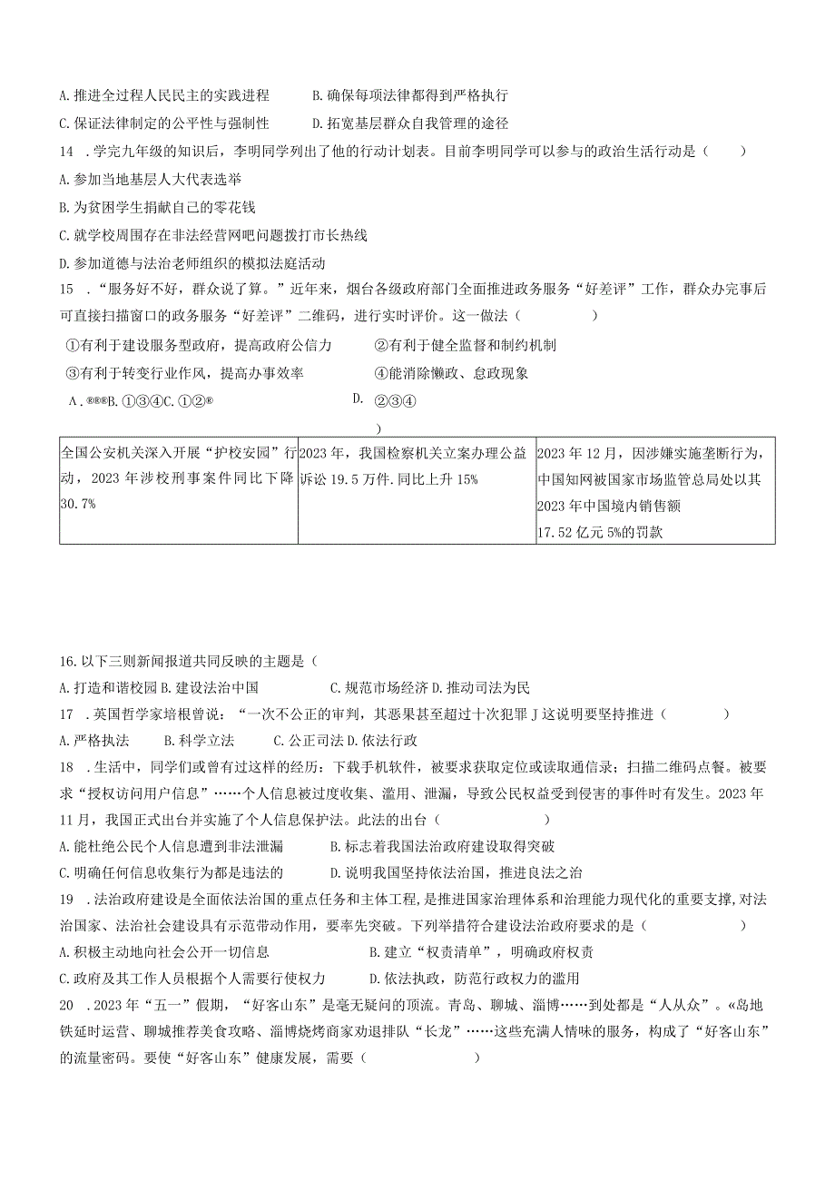 黑龙江省鸡西地区2023-2024学年九年级上学期期中道德与法治试题.docx_第3页