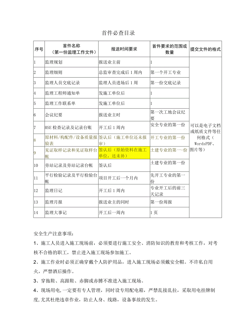 施工项目部表4 首件必检目录(1).docx_第1页