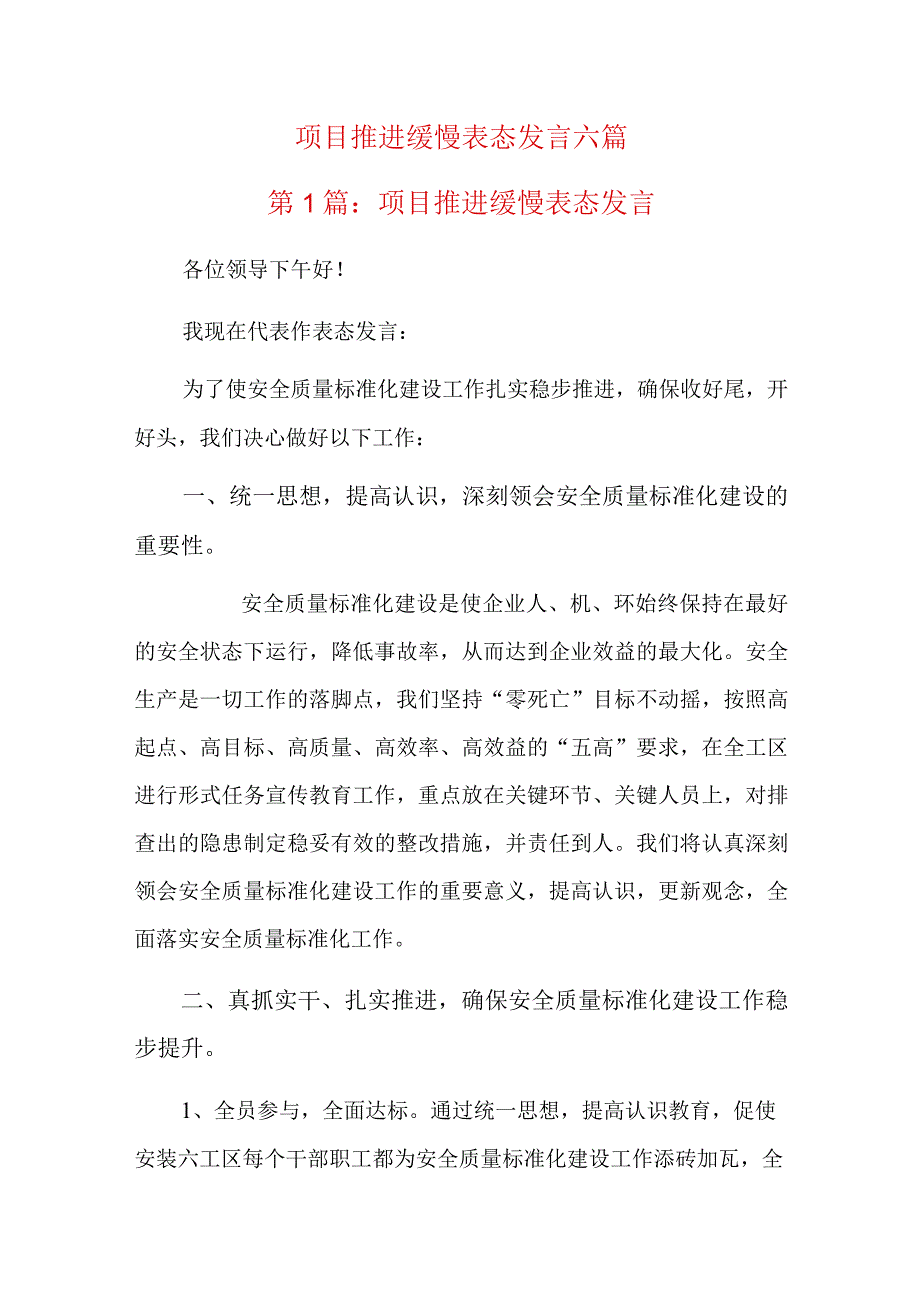 项目推进缓慢表态发言六篇.docx_第1页