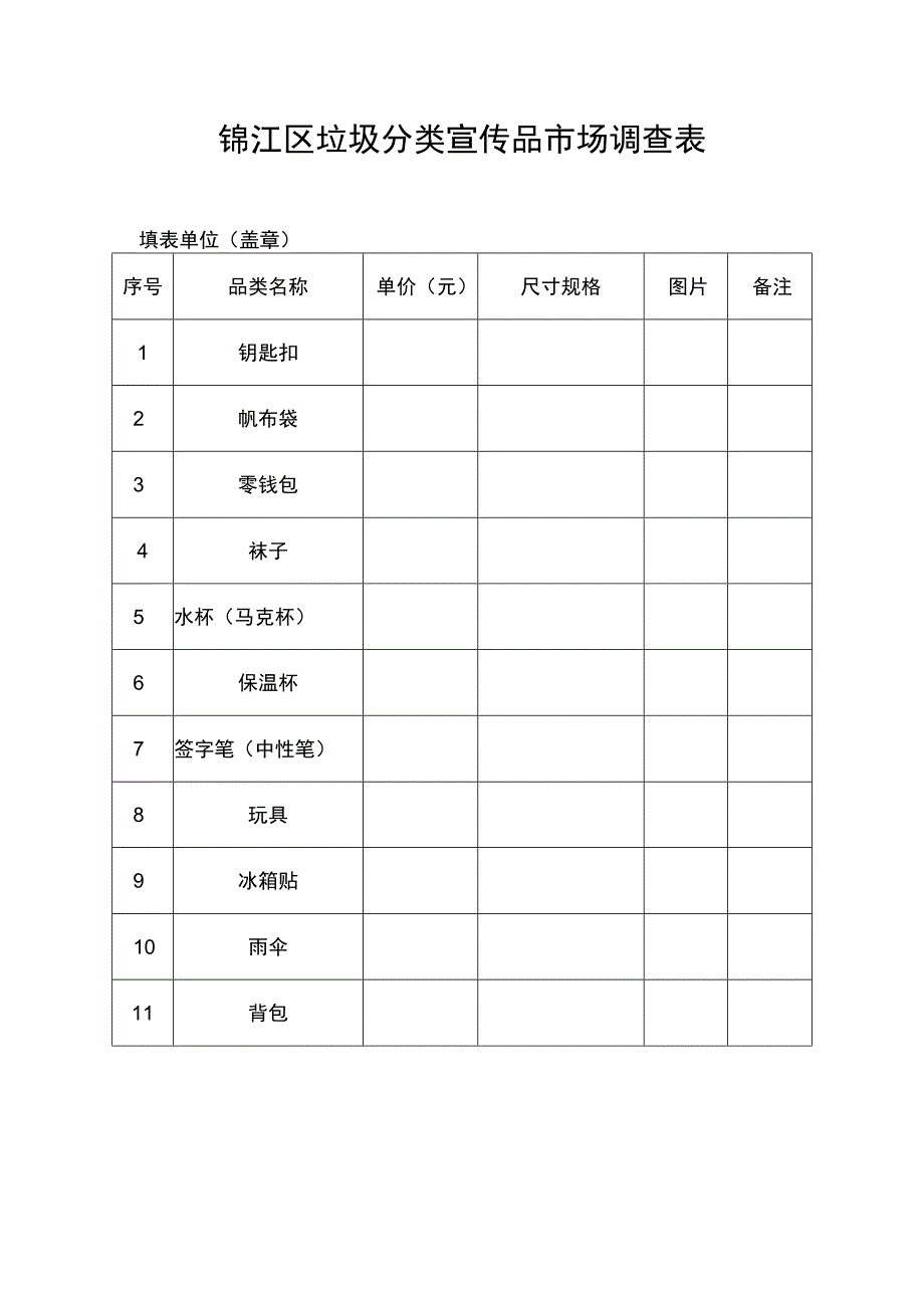 锦江区垃圾分类宣传品市场调查表.docx_第1页