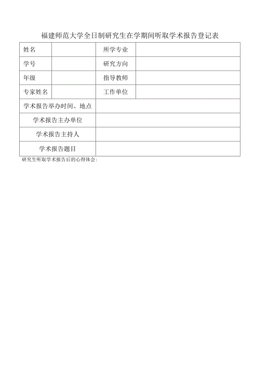 福建师范大学全日制研究生在学期间听取学术报告登记表.docx_第1页